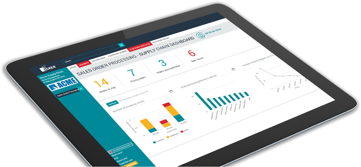 Automated supply chain dashboard tablet screen