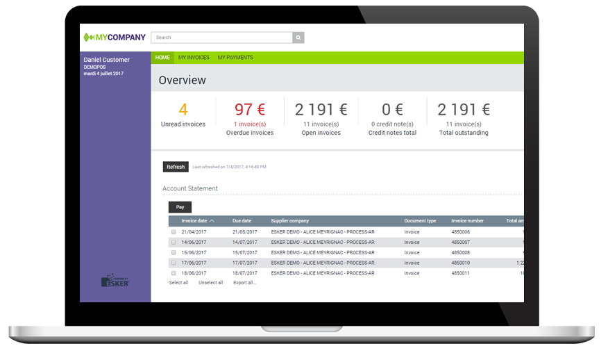 Customise portal interface dashboard screen