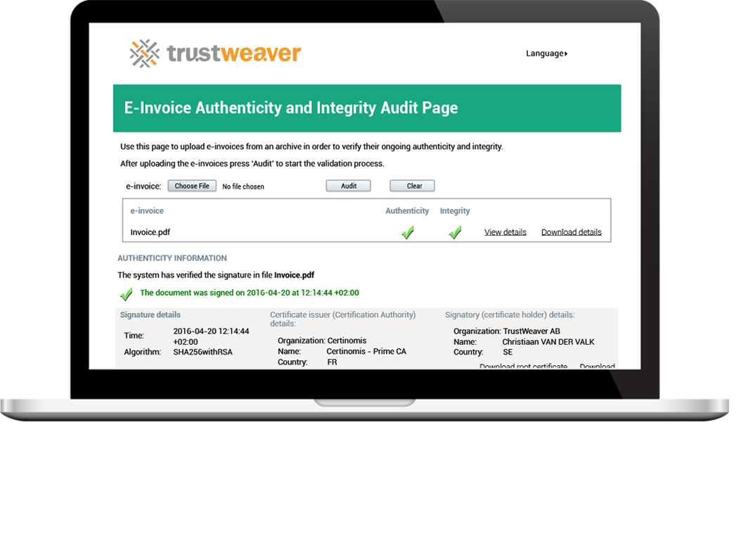 Laptop example of e-invoice page